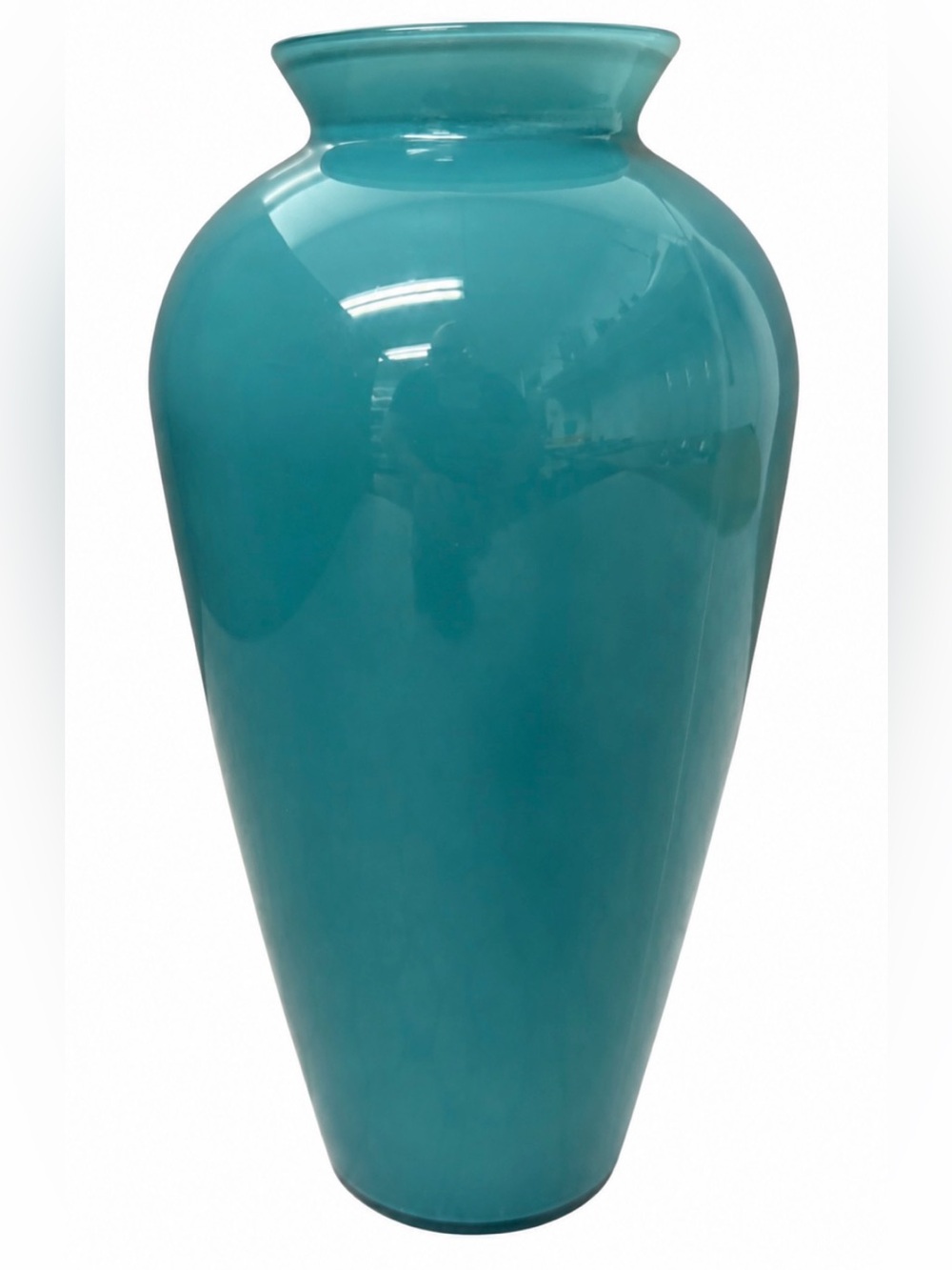 Mid century teal vase 9.5”